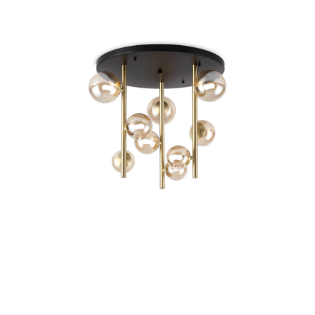 Plafón de techo Ideal Lux Perlage ámbar cristal 9 luces 135W Ø50cm 328409