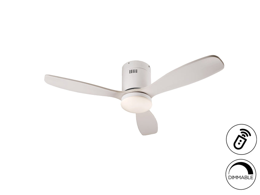 Ventilador de techo Schuller Siroco Mini LED blanco madera CCT regulable Ø107cm 329361D ambiente