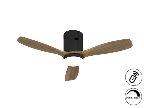 Ventilador de techo Schuller Siroco Mini LED negro y nogal madera CCT regulable Ø107cm 329385D ambiente