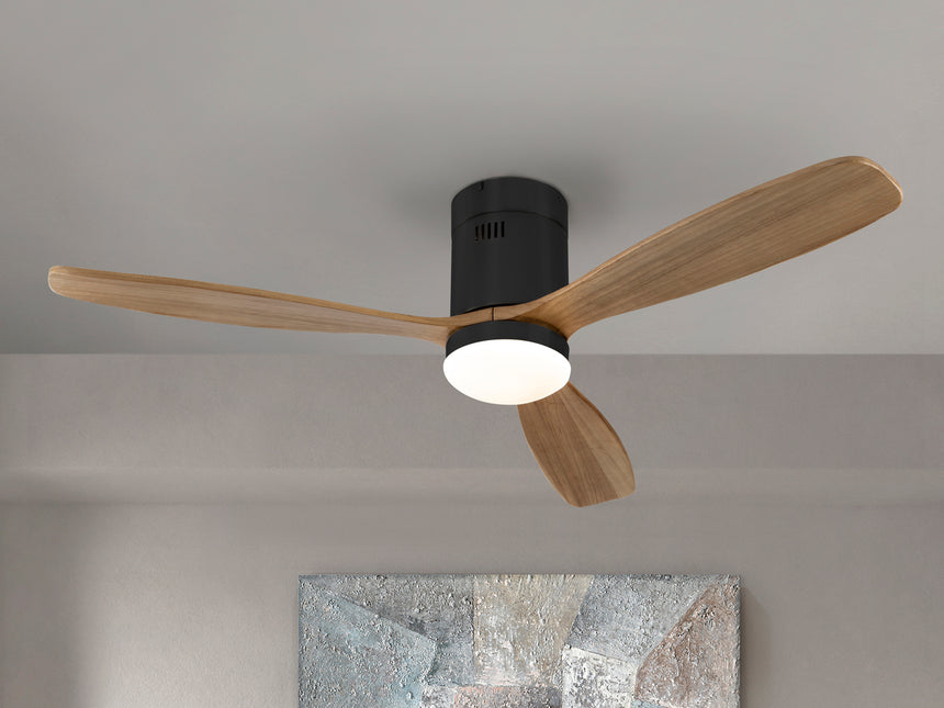 Ventilador de techo Schuller Siroco LED negro y nogal madera CCT regulable Ø132cm 329514D