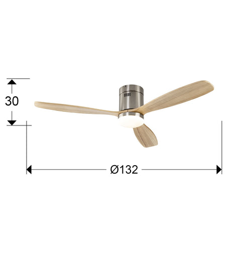 Schuller Siroco Ventilador níquel y madera Diámetro 132 dimensiones