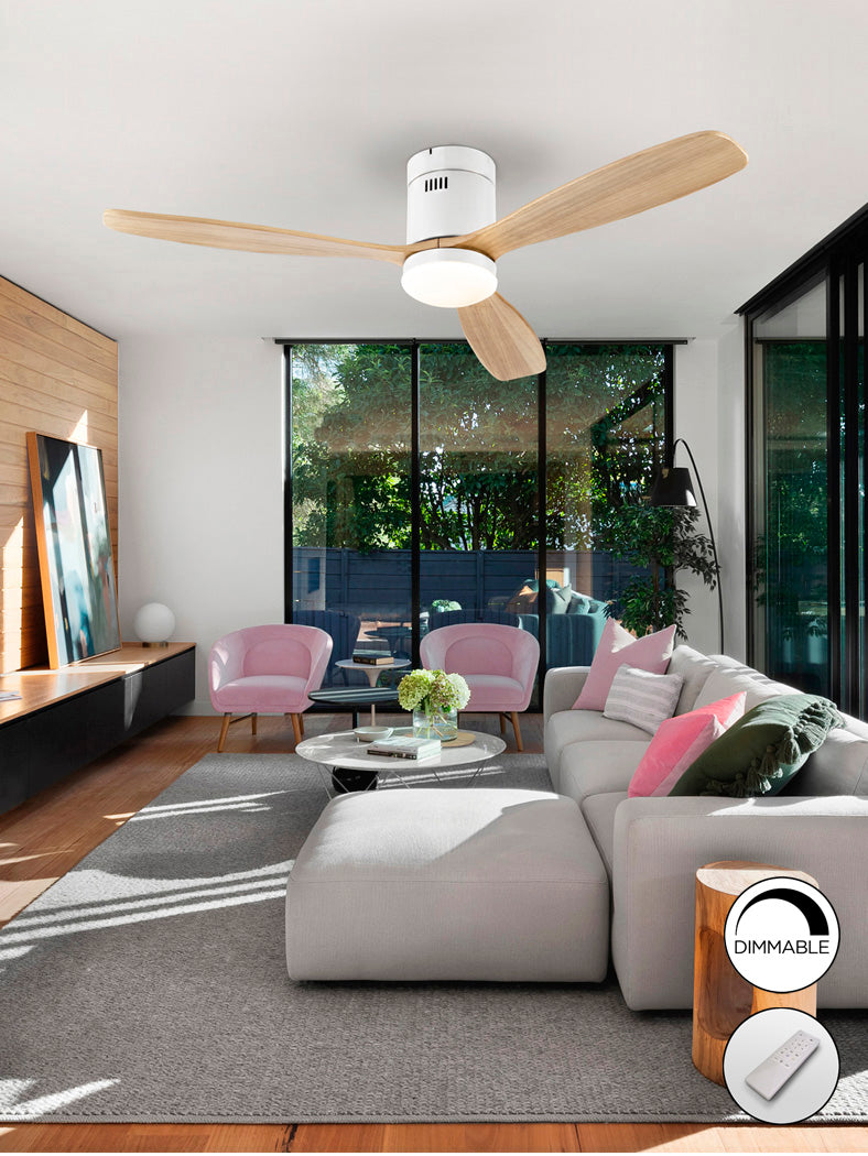 Ventilador de techo Schuller Siroco LED blanco y madera CCT regulable Ø132cm 329576D