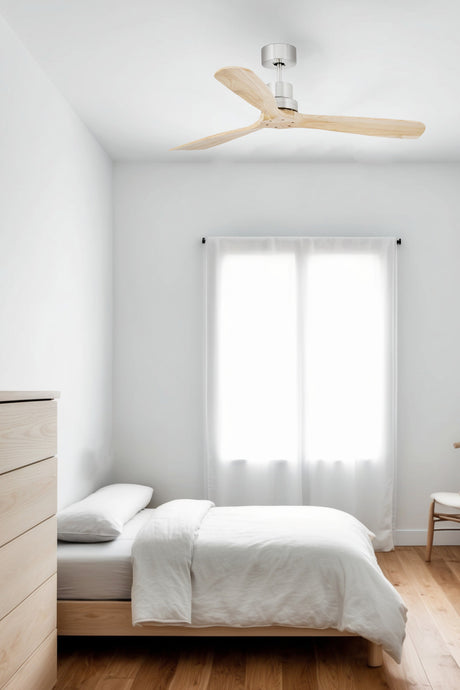 Ventilador de techo sin luz Faro Lantau motor DC palas de madera pino Ø132cm 3 p — ambiente