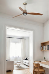 Ventilador de techo con luz Faro Deco Fan M LED nogal 3 palas motor DC 3000K Ø128cm 33398D1N