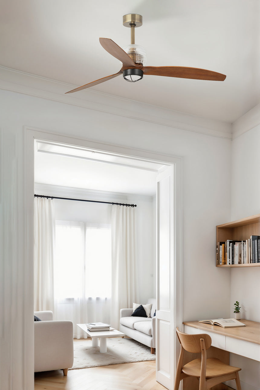 Ventilador de techo con luz Faro Deco Fan M LED nogal 3 palas motor DC 3000K Ø128cm 33398D1N