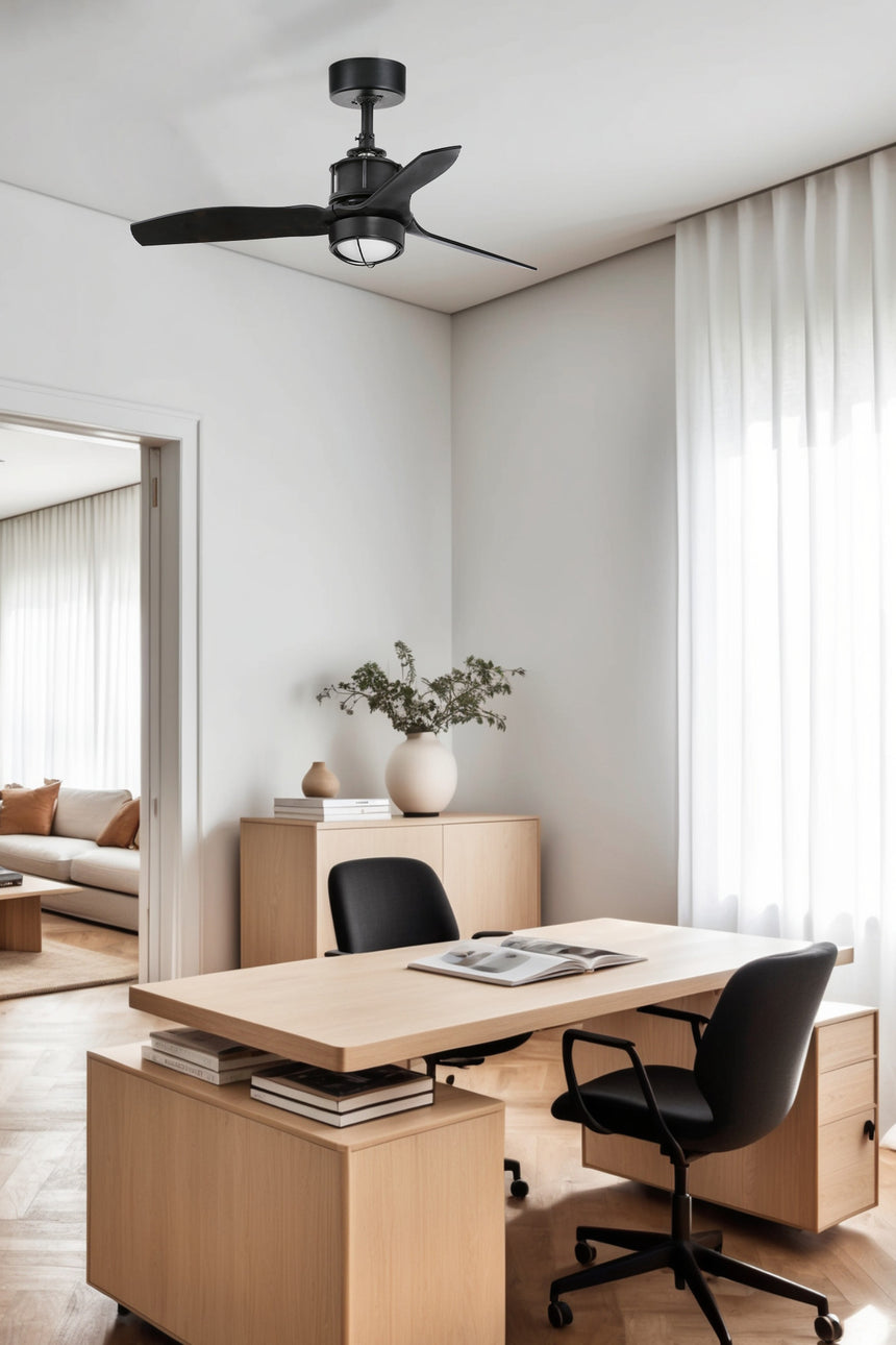 Ventilador de techo con luz Faro Just Fan S LED negro mate 3 palas motor DC 3000K Ø81cm 334241N