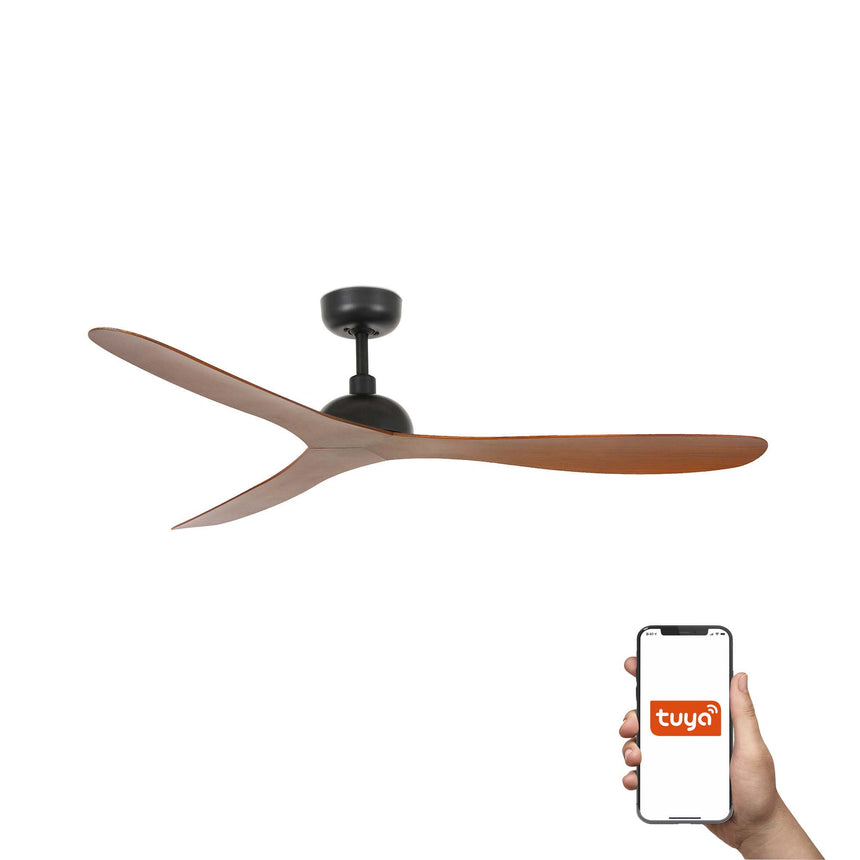 Ventilador de techo sin luz Faro Gotland motor DC palas de madera nogal Ø132cm 3 palas 33447WT