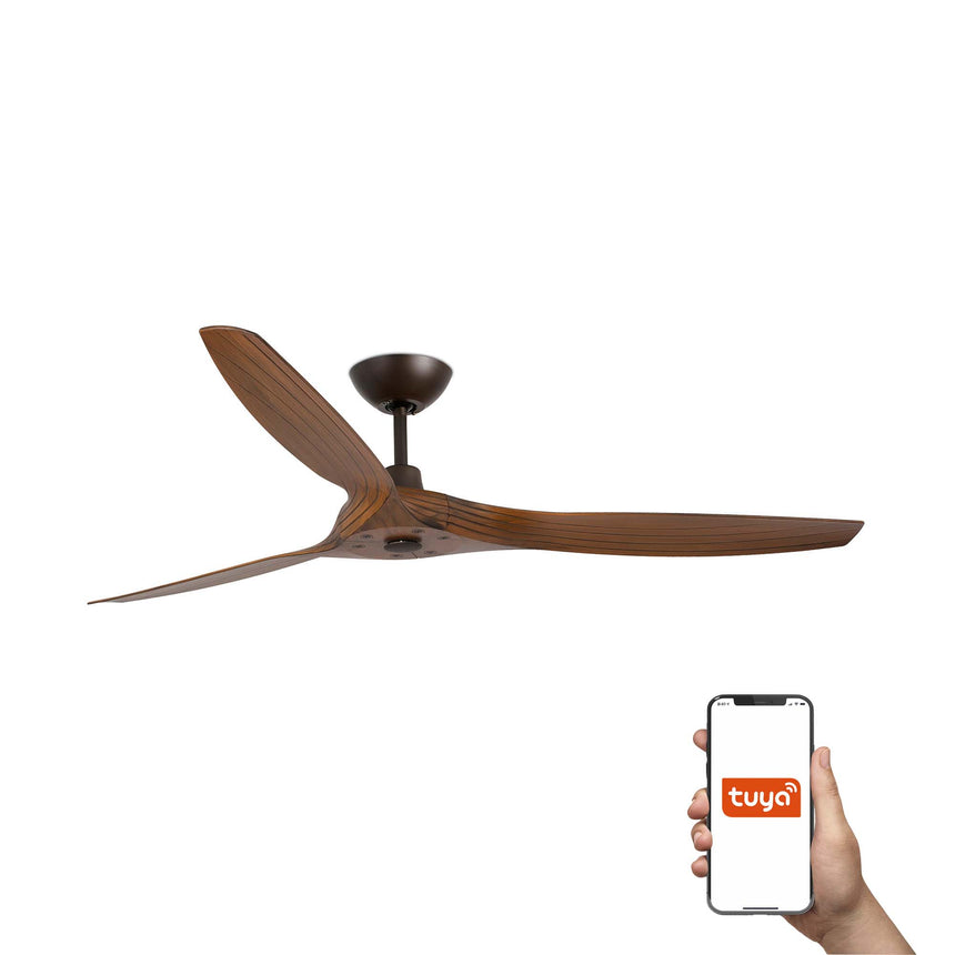 Ventilador de techo sin luz Faro Morea motor DC palas de madera nogal oscuro Ø152cm 3 palas 33511WT