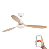 Ventilador de techo con luz Faro Poros L LED pino 3 palas motor DC 2700K Ø132cm 33524WT