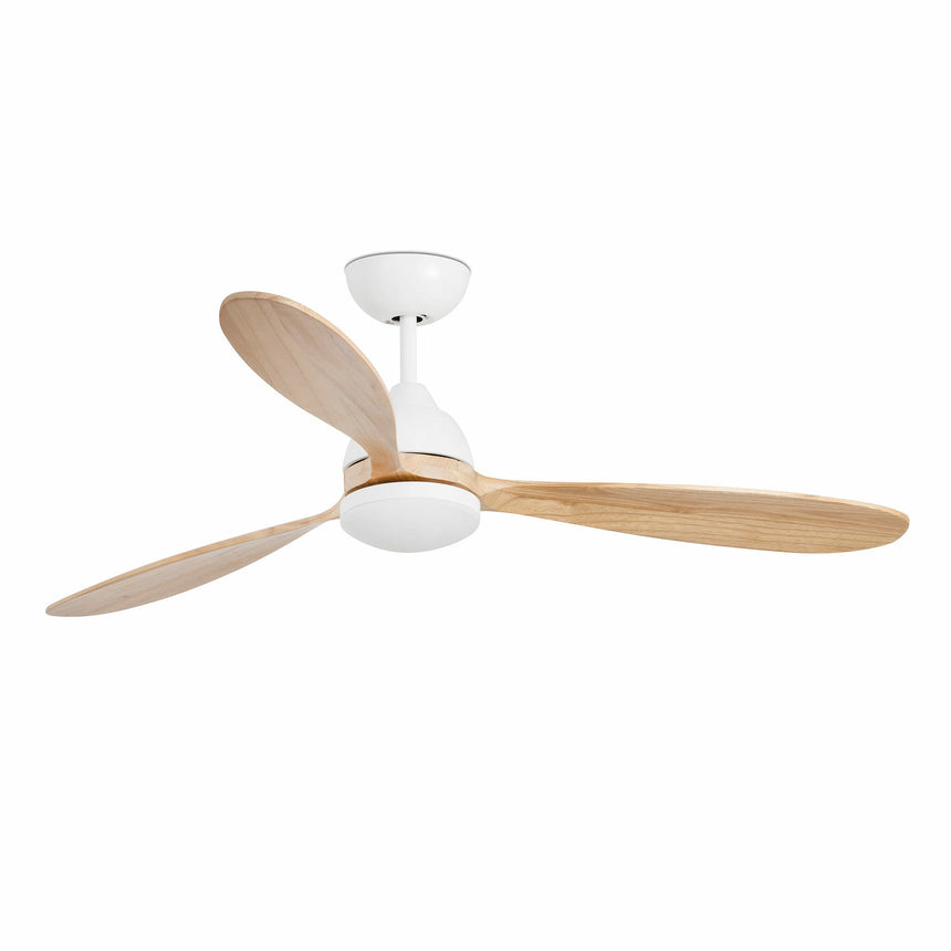 Faro POROS L LED Ventilador con luz cuerpo de acero y palas de madera difusor de cristal 33524