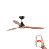 Ventilador de techo con luz Faro Poros L LED nogal 3 palas motor DC 2700K Ø132cm 33527WT