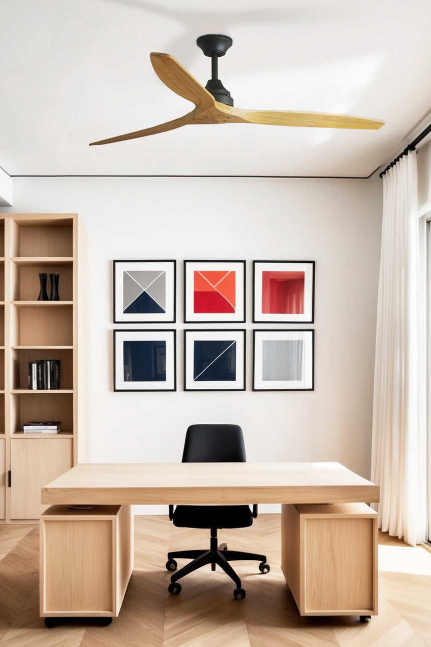 Ventilador de techo sin luz Faro Alo motor DC palas de madera pino Ø152cm 3 palas 33718DCWT