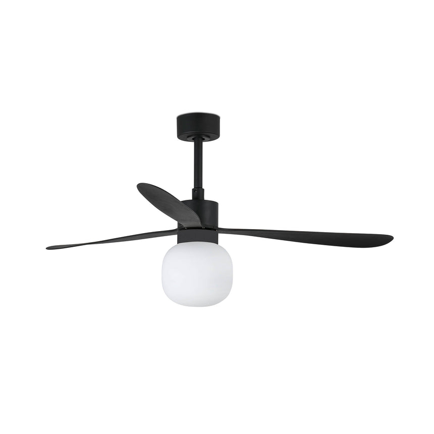 Ventilador de techo con luz Faro Amelia Ball LED negro mate 3 palas motor DC 2700K Ø132cm 33761WT2W