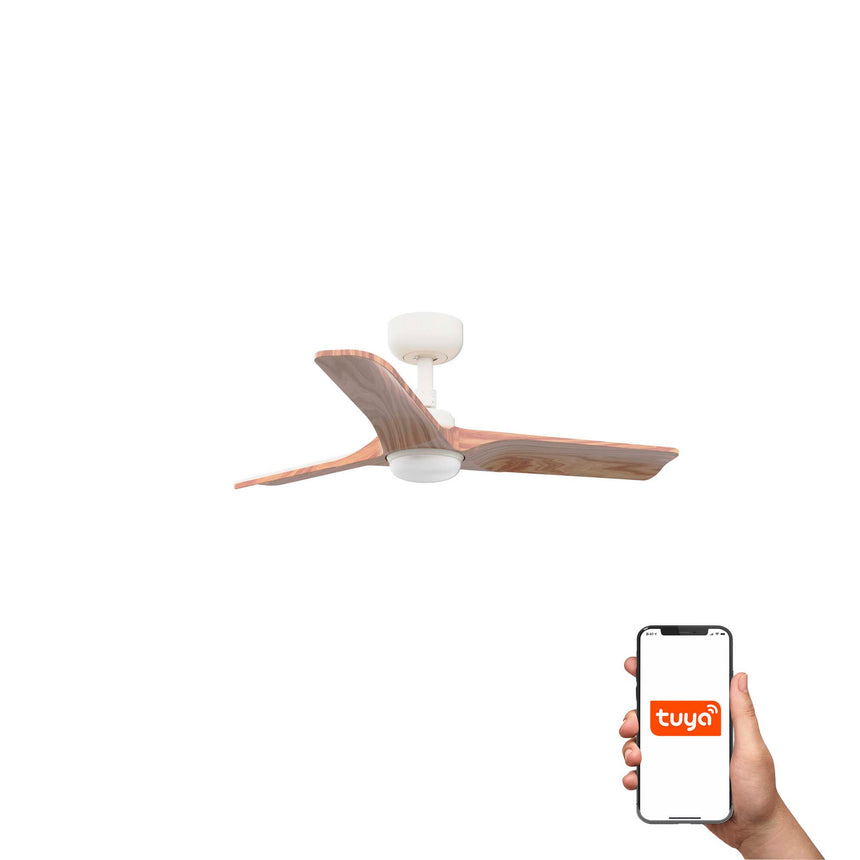 Ventilador de techo con luz Faro Heywood motor DC palas de madera LED pino 2700-6000K CCT Ø90cm 3 33805WT-1TW