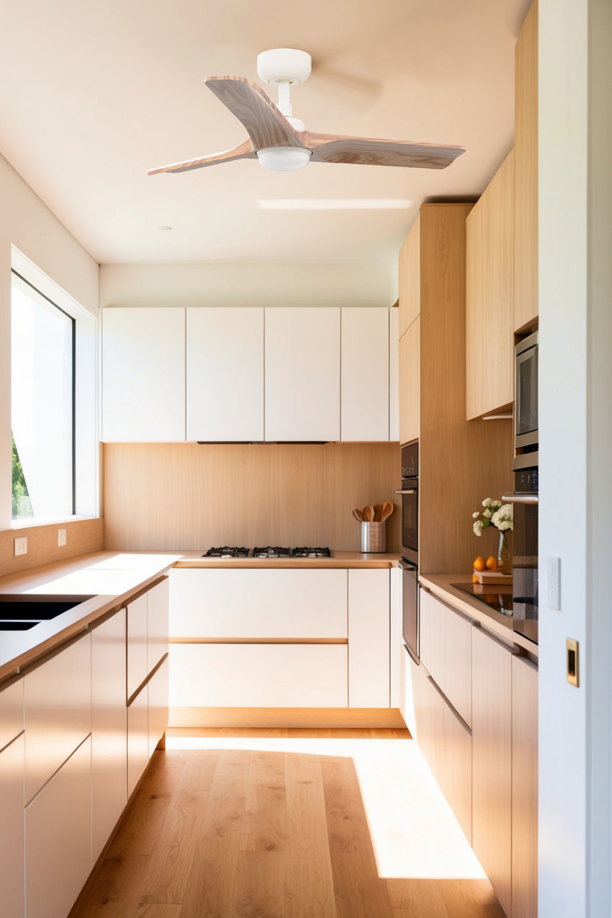 Ventilador de techo con luz Faro Heywood motor DC palas de madera LED pino 2700-6000K CCT Ø90cm 3 33805WT-1TW