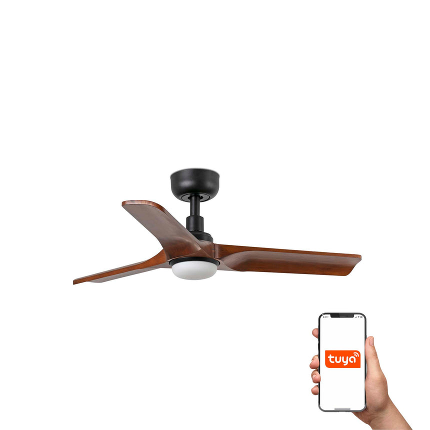 Ventilador de techo con luz Faro Heywood S LED nogal oscuro 3 palas motor DC 2700-6000K Ø90cm 33806WT-1TW
