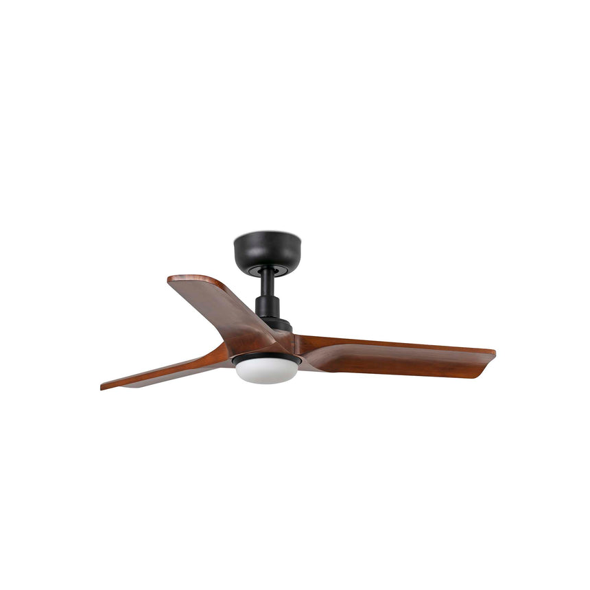 Ventilador de techo con luz Faro Heywood LED S nogal oscuro 3 palas motor DC 2700-4000K Ø90cm 33806WT1S