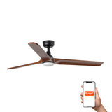 Ventilador de techo con luz Faro Heywood L LED nogal oscuro 3 palas motor DC 2700-6000K Ø132cm 33809WT-1TW