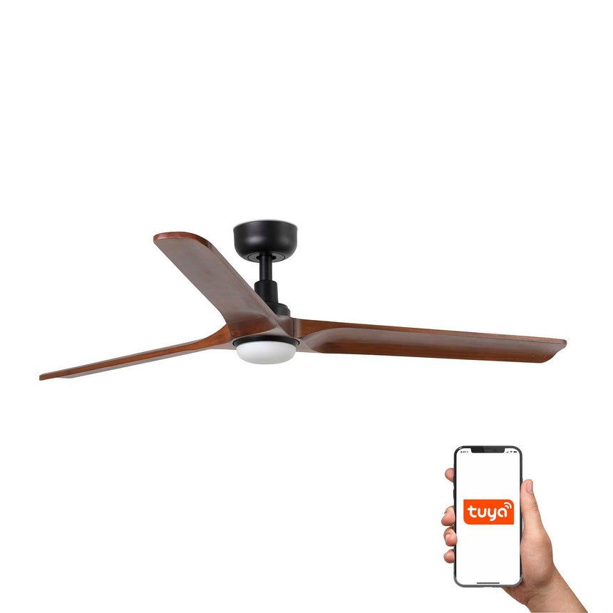 Ventilador de techo con luz Faro Heywood L LED nogal oscuro 3 palas motor DC 2700-6000K Ø132cm 33809WT-1TW