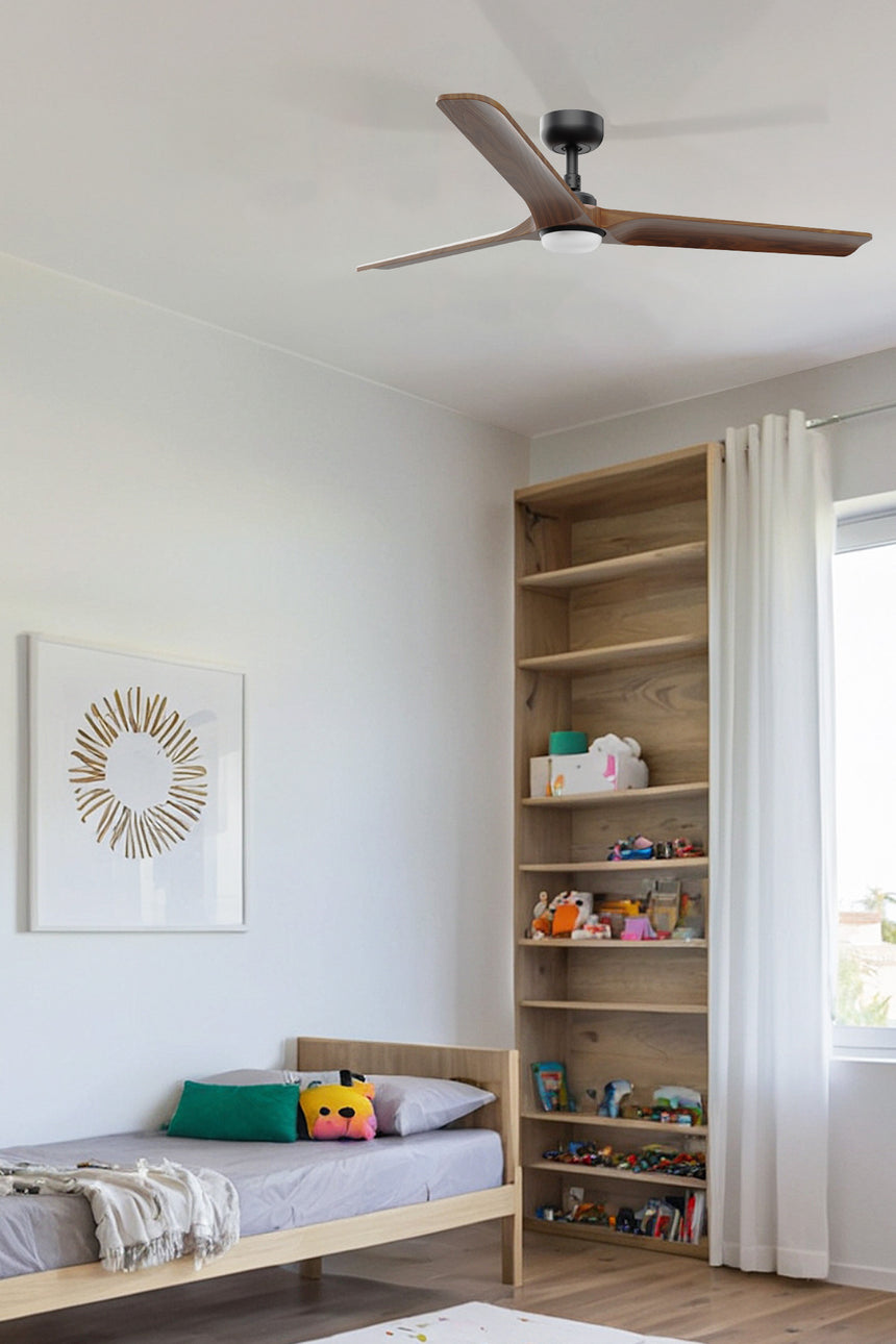 Ventilador de techo con luz Faro Heywood L LED nogal oscuro 3 palas motor DC 2700-6000K Ø132cm 33809WT-1TW