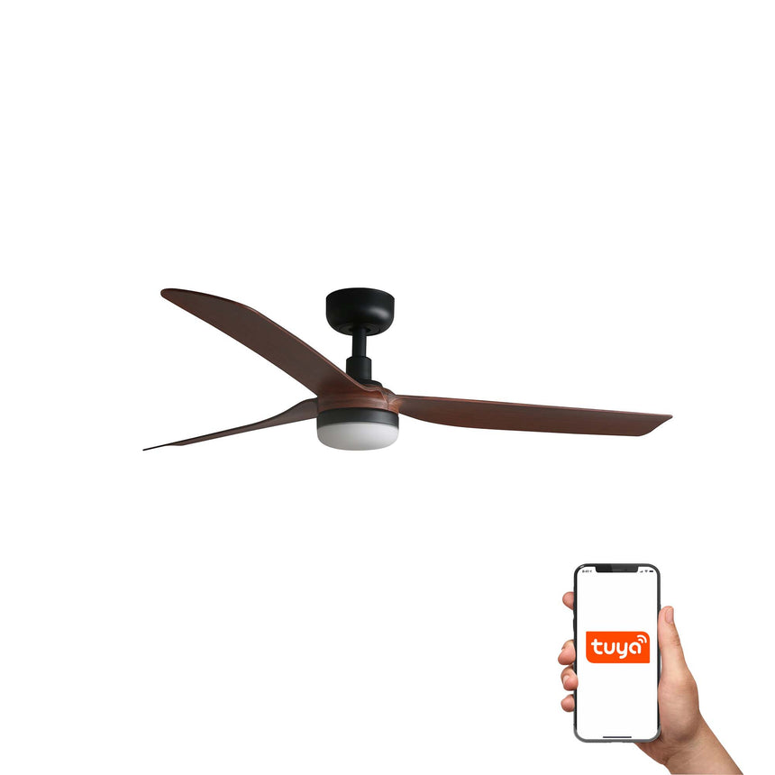 Ventilador de techo con luz Faro Punt M LED nogal 3 palas motor DC 3000-6500K Ø132cm 33817WT-21