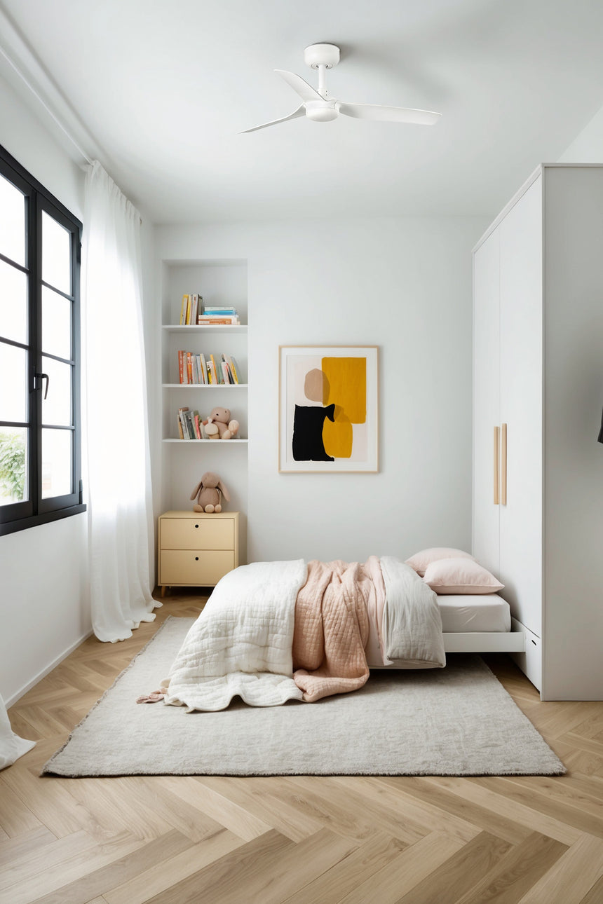 Ventilador de techo sin luz Faro Mini motor DC blanco mate Ø90cm 3 palas 33820