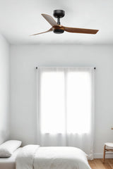 Ventilador de techo sin luz Faro Mini motor DC palas de madera nogal Ø90cm 3 pal — ambiente