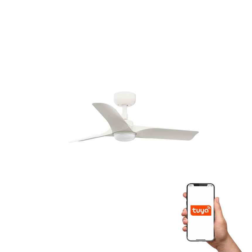 Ventilador de techo con luz Faro Hey motor DC LED blanco mate 2700-6000K CCT Ø90cm 3 palas 33824WT-1TW