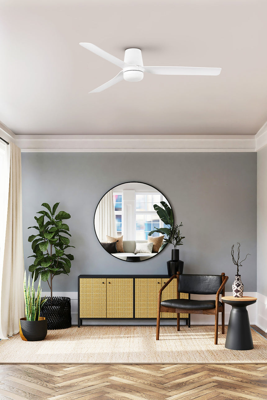 Ventilador de techo con luz Faro Punt motor DC LED blanco mate 3000-6500K CCT Ø132cm 3 palas 33828WT-1TW