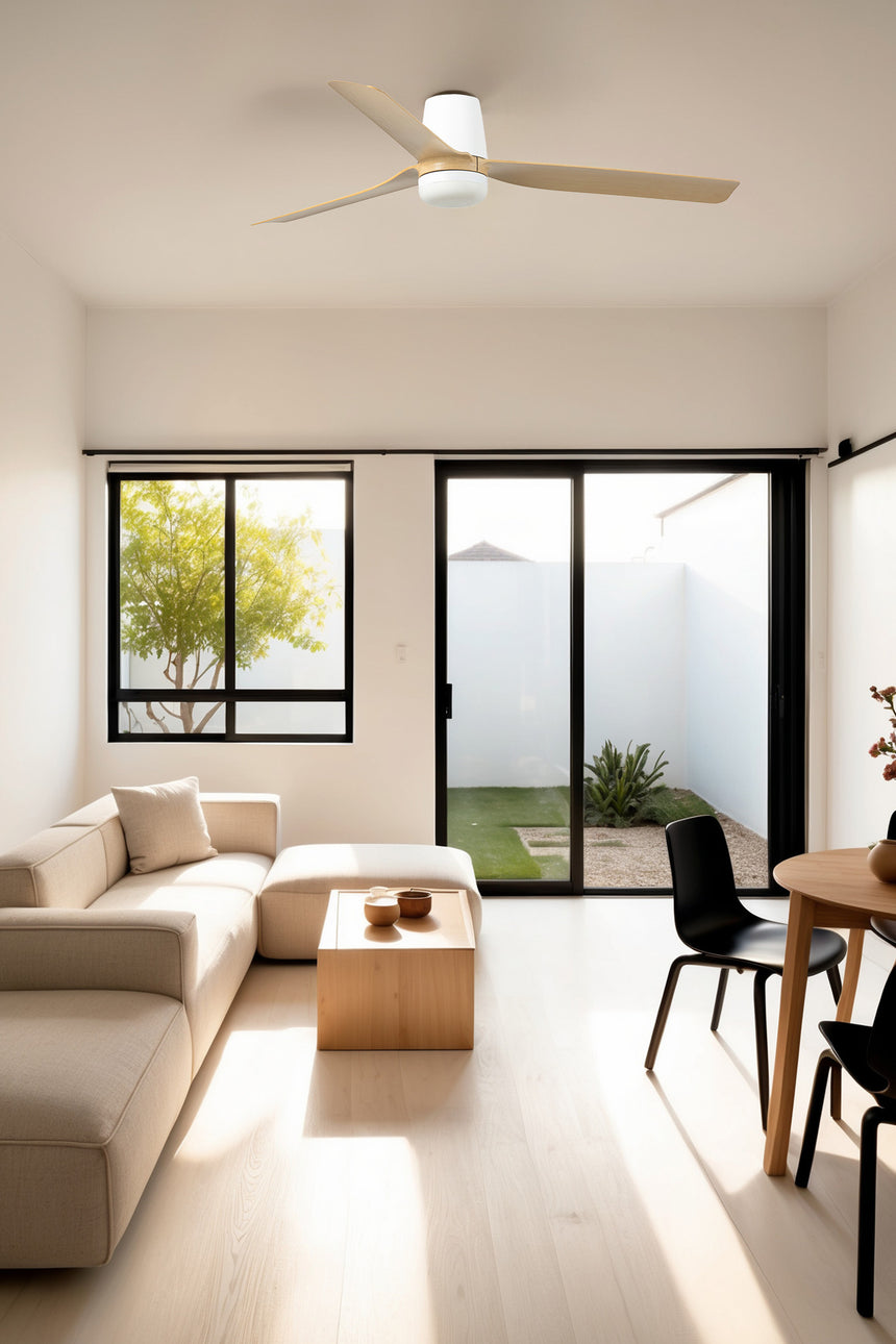 Ventilador de techo con luz Faro Punt motor DC LED arce 3000-6500K CCT Ø132cm 3 palas 33829WT-1TW