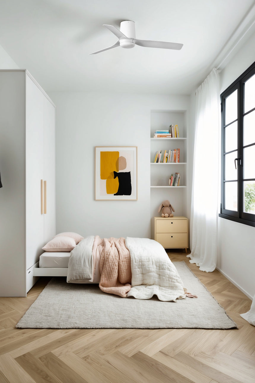 Ventilador de techo sin luz Faro Mini motor DC blanco mate Ø90cm 3 palas 33832