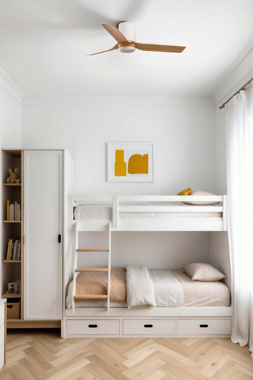 Ventilador de techo sin luz Faro Mini motor DC arce Ø90cm 3 palas 33833WT