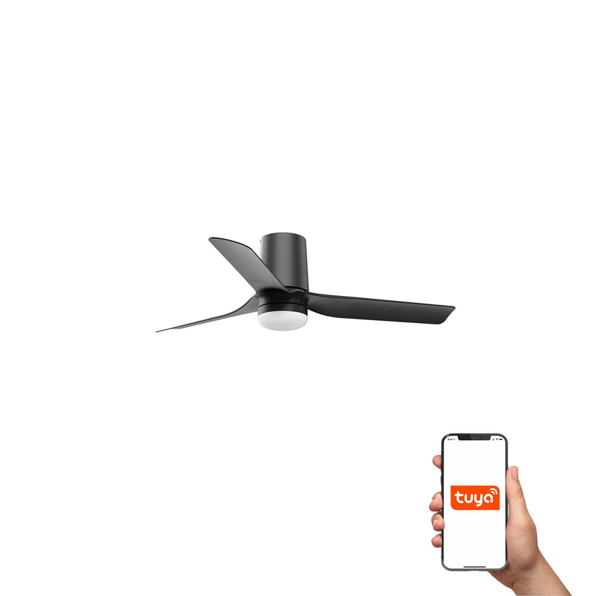 Ventilador de techo con luz Faro Mini Punt Tub S LED negro mate 3 palas motor DC 2700-6000K Ø90cm 33834WT-1TW