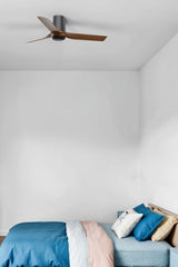 Ventilador de techo sin luz Faro Mini motor DC palas de madera nogal Ø90cm 3 palas 33835