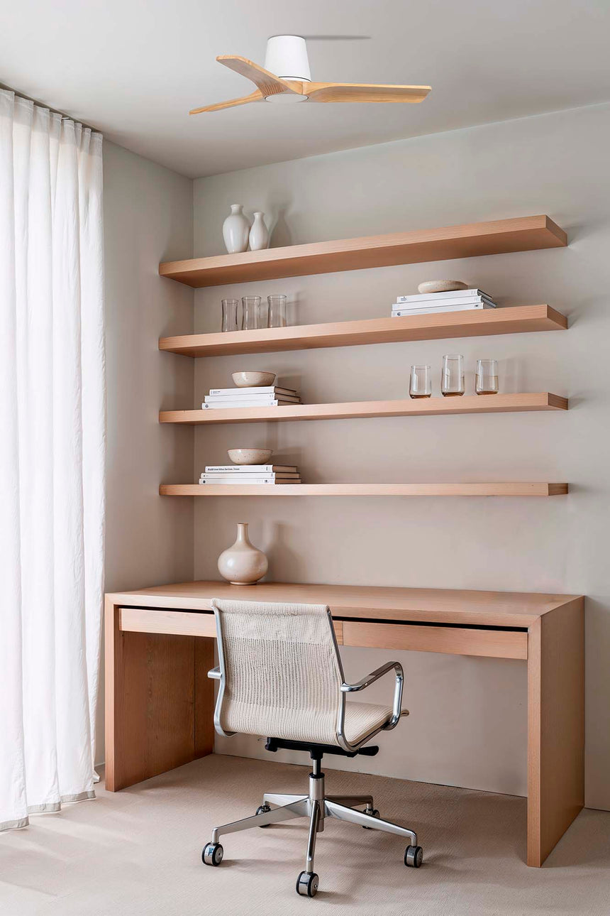 Ventilador de techo sin luz Faro Heywood motor DC palas de madera pino Ø90cm 3 palas 33836