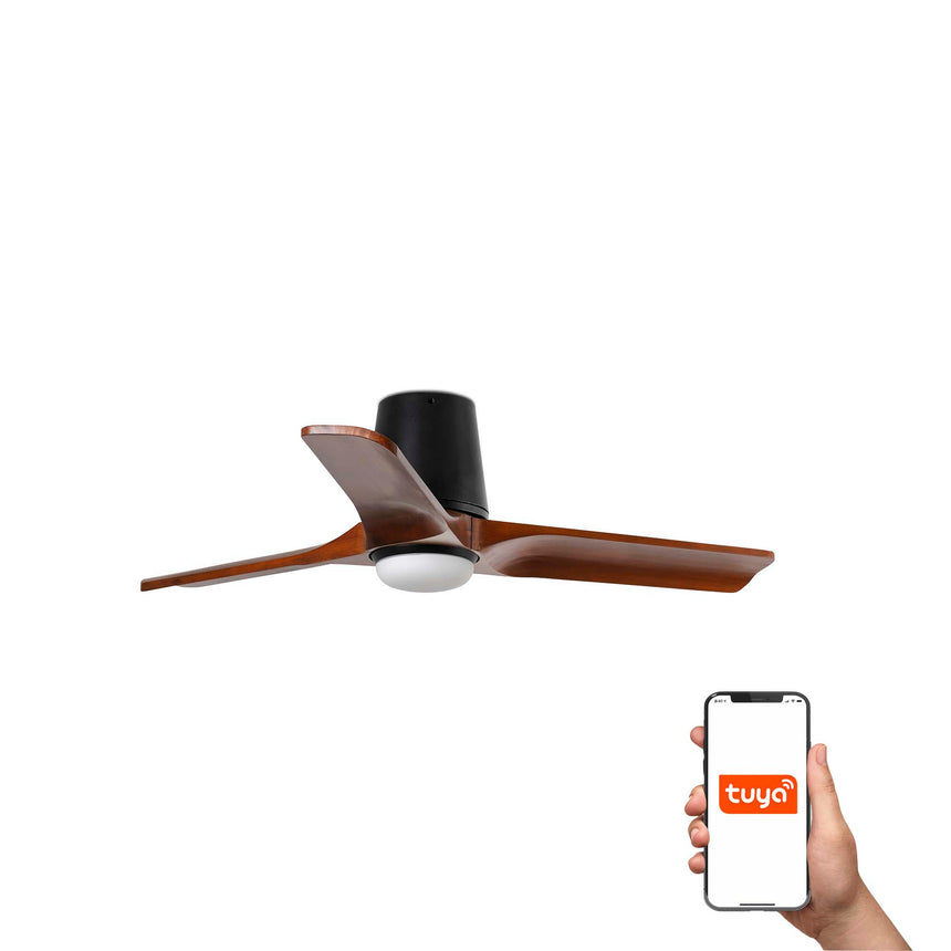 Ventilador de techo con luz Faro Heywood Tub LED S nogal oscuro 3 palas motor DC 2700-6000K Ø90cm 33837WT-1TW
