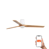 Ventilador de techo con luz Faro Heywood motor DC palas de madera LED pino 2700-6000K CCT Ø132cm 33838WT-1TW