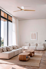 Ventilador de techo con luz Faro Heywood motor DC palas de madera LED pino 2700-6000K CCT Ø132cm 33838WT-1TW