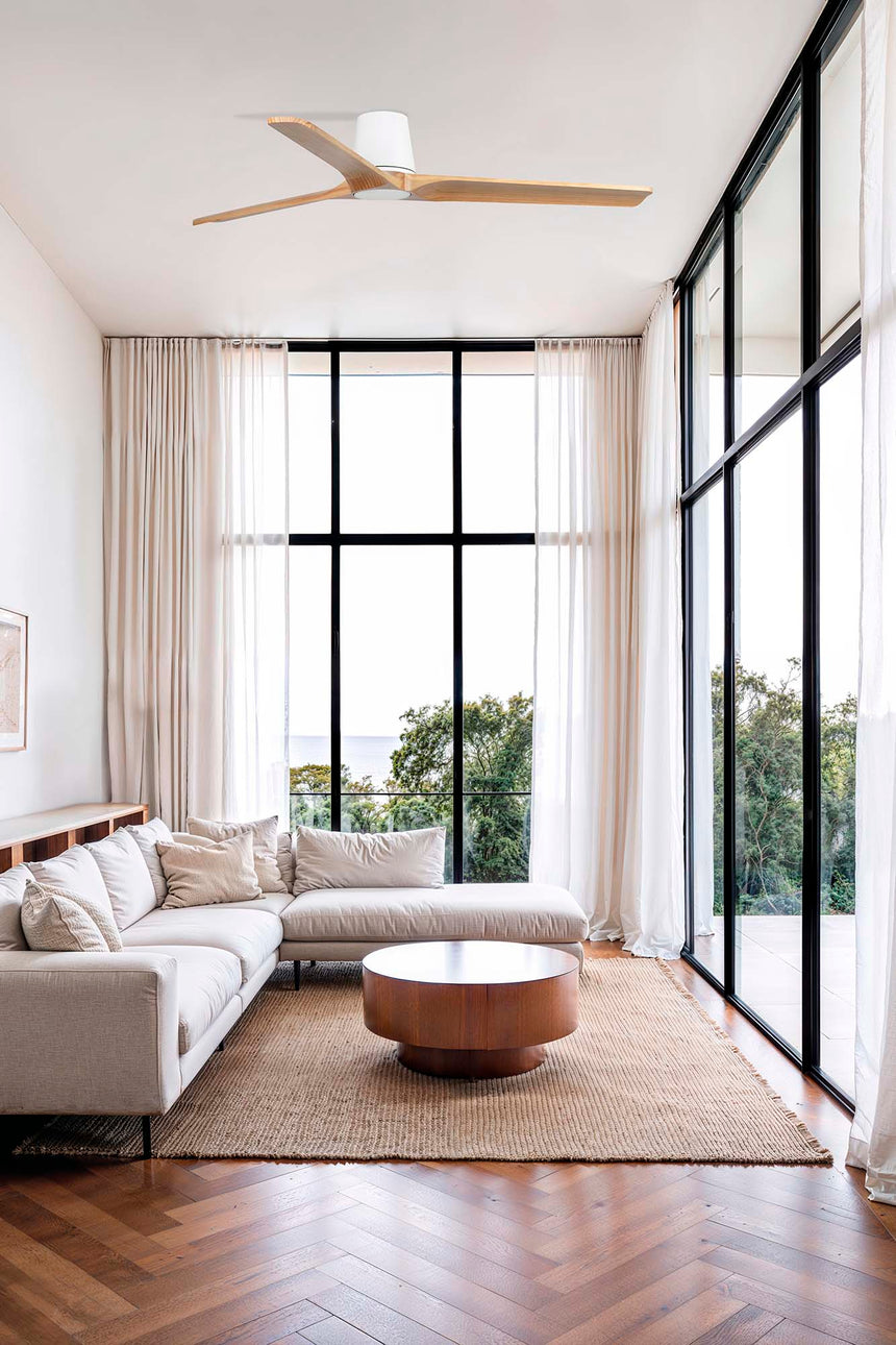 Ventilador de techo sin luz Faro Heywood motor DC palas de madera pino Ø90cm 3 palas 33838WT