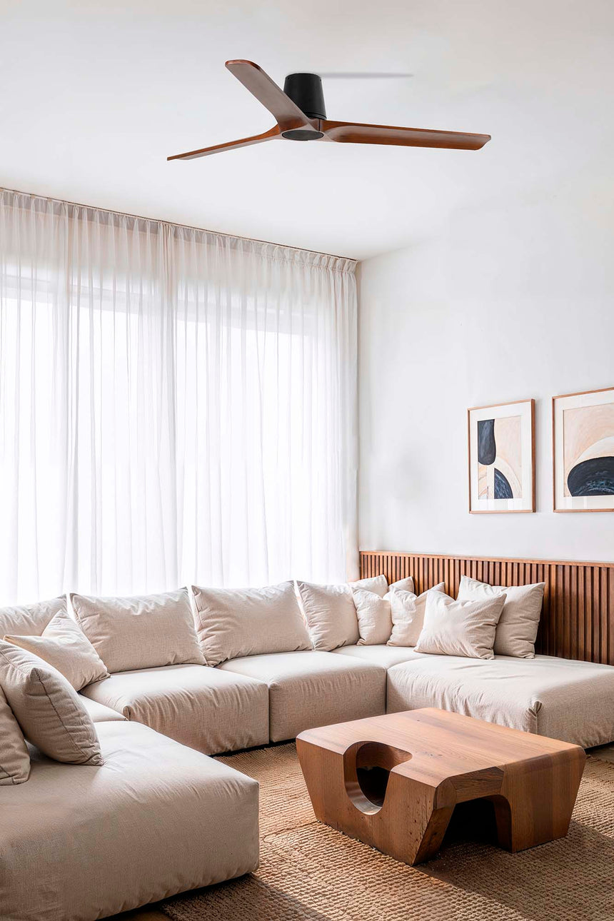 Ventilador de techo sin luz Faro Heywood motor DC palas de madera nogal oscuro Ø90cm 3 palas 33839WT