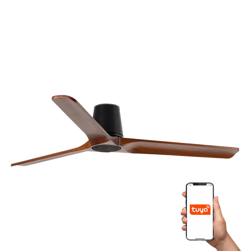 Ventilador de techo sin luz Faro Heywood motor DC palas de madera Ø90cm 3 palas nogal oscuro — ref. 33839WT (1)