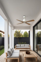 Ventilador de techo con luz Faro Typhoon motor DC palas de madera LED blanco y madera Ø127cm 4 palas 34105-130