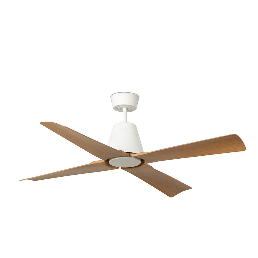 Ventilador de techo sin luz Faro Typhoon motor DC palas de madera blanco y madera IP44 Ø127cm 4 palas 34105