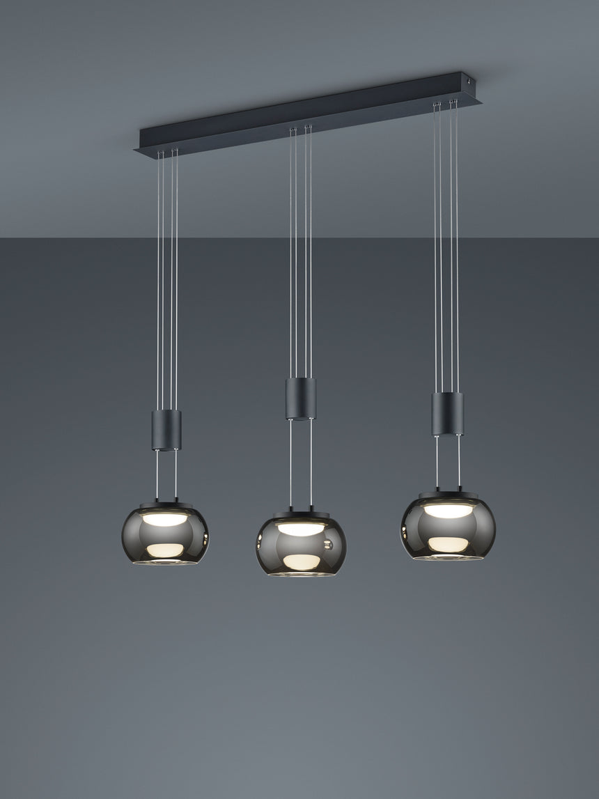 Lámpara de techo colgante Trio Madison LED negro mate 3000K 150cm 342010332