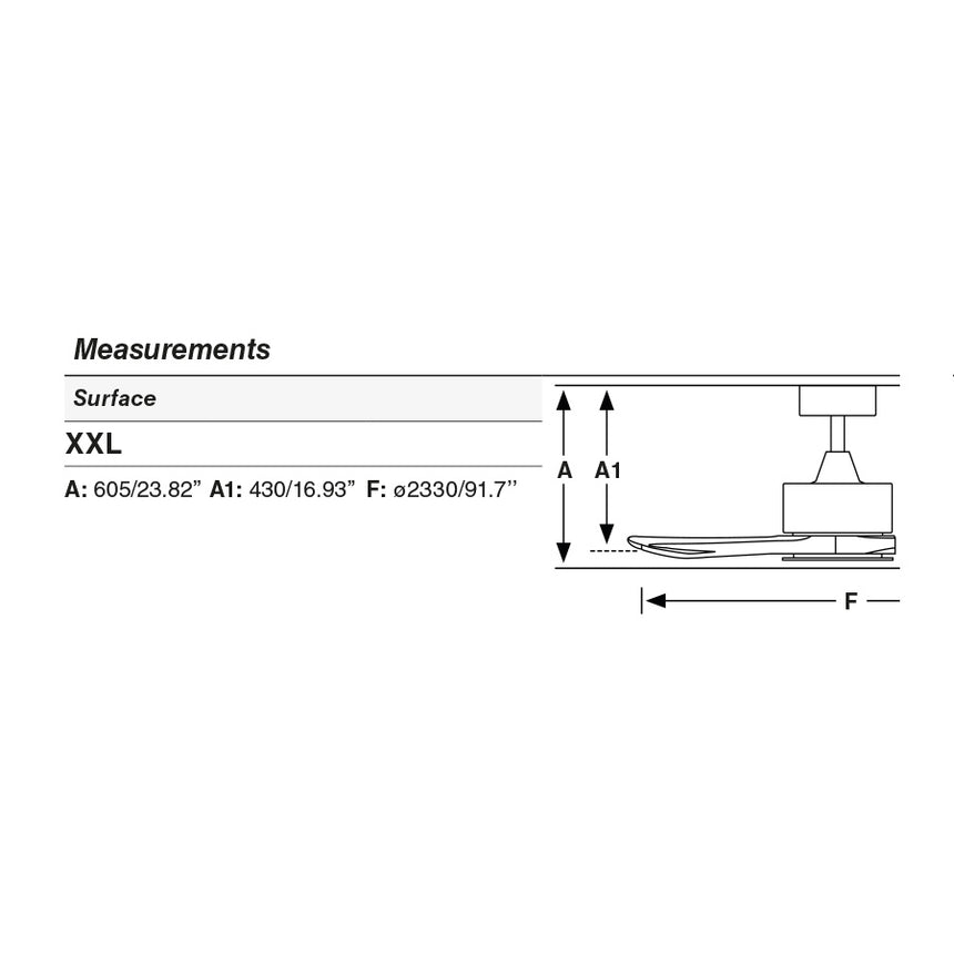 Ventilador de techo Faro Kauai XXL pino 3 palas motor DC Ø233cm 34201AWT