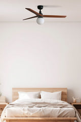 Ventilador de techo con luz Faro Klim motor DC palas de madera LED nogal oscuro Ø125cm 342771B