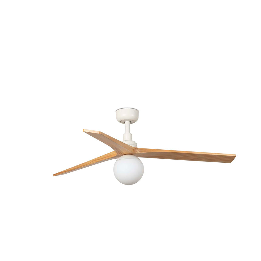 Ventilador de techo con luz Faro Klim motor DC palas de madera LED pino Ø125cm 3 palas 342801B
