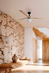 Ventilador de techo con luz Faro Klim motor DC palas de madera LED pino Ø125cm 3 palas 342831B