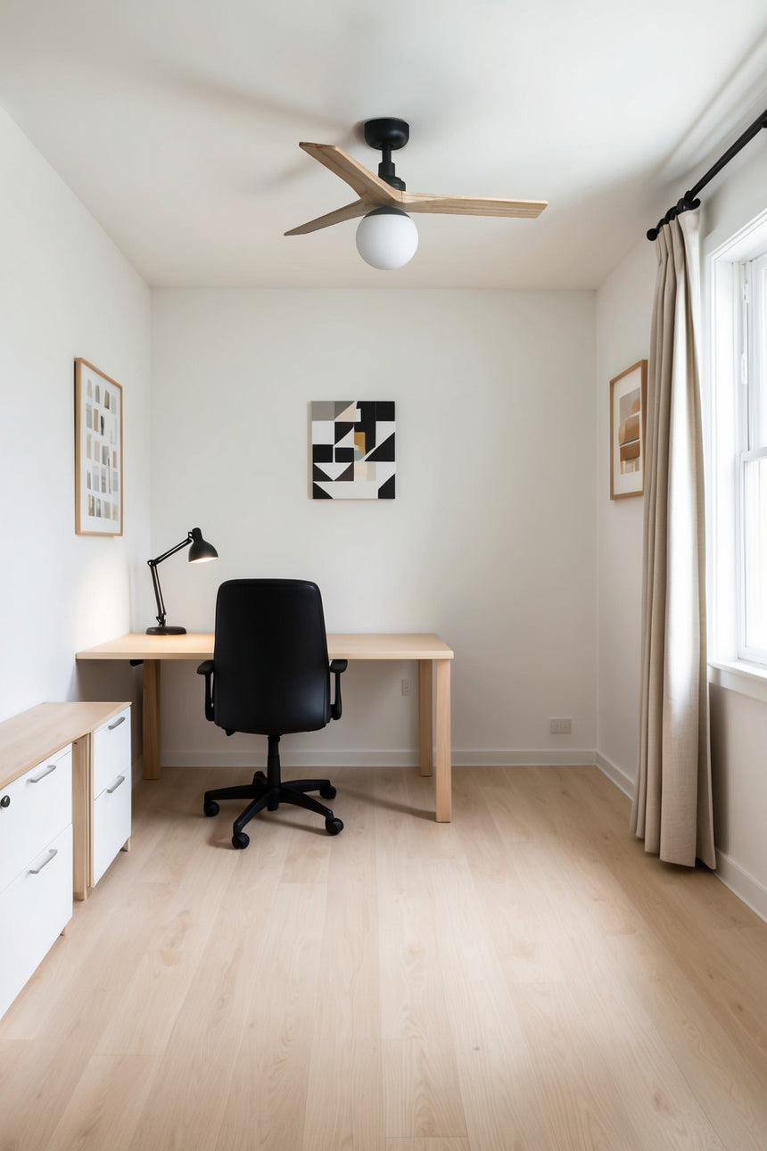 Ventilador de techo con luz Faro Klim motor DC palas de madera LED pino Ø92cm 3 palas 342841B