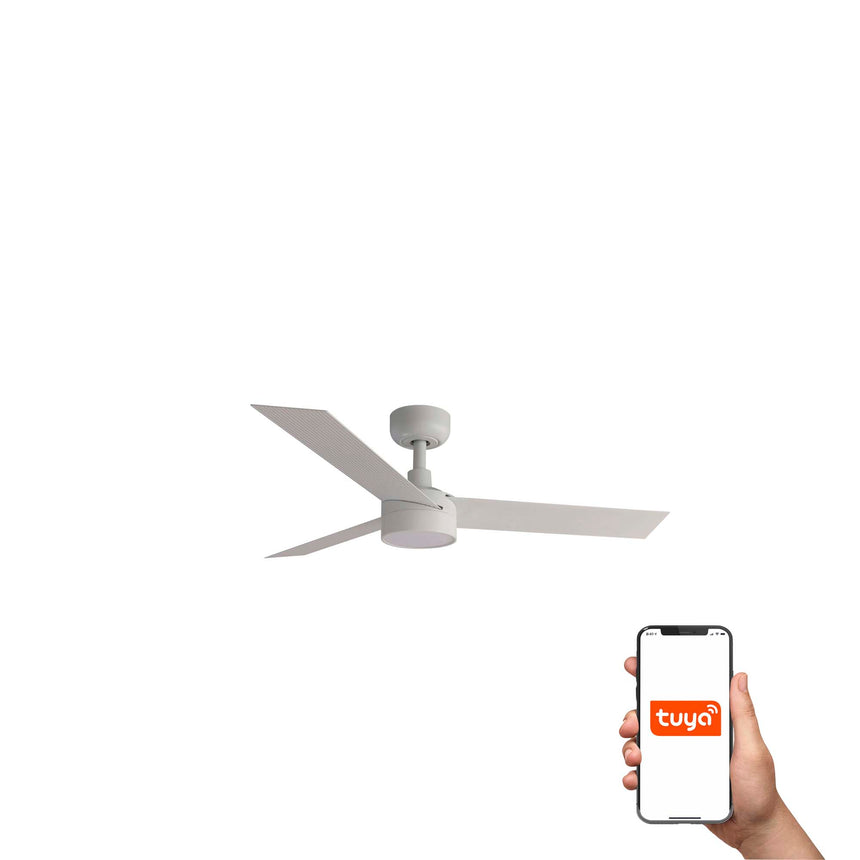 Ventilador de techo con luz Faro Cruiser S LED blanco mate 3 palas motor DC 2700-6500K Ø106cm 34288WT-1TW